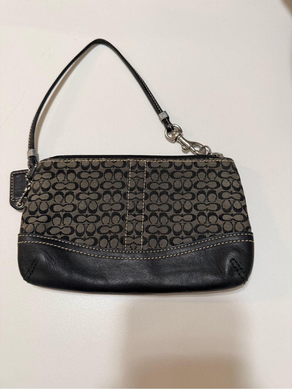 Y2K Coach Signature Canvas and Leather Wristlet - Black/Tan